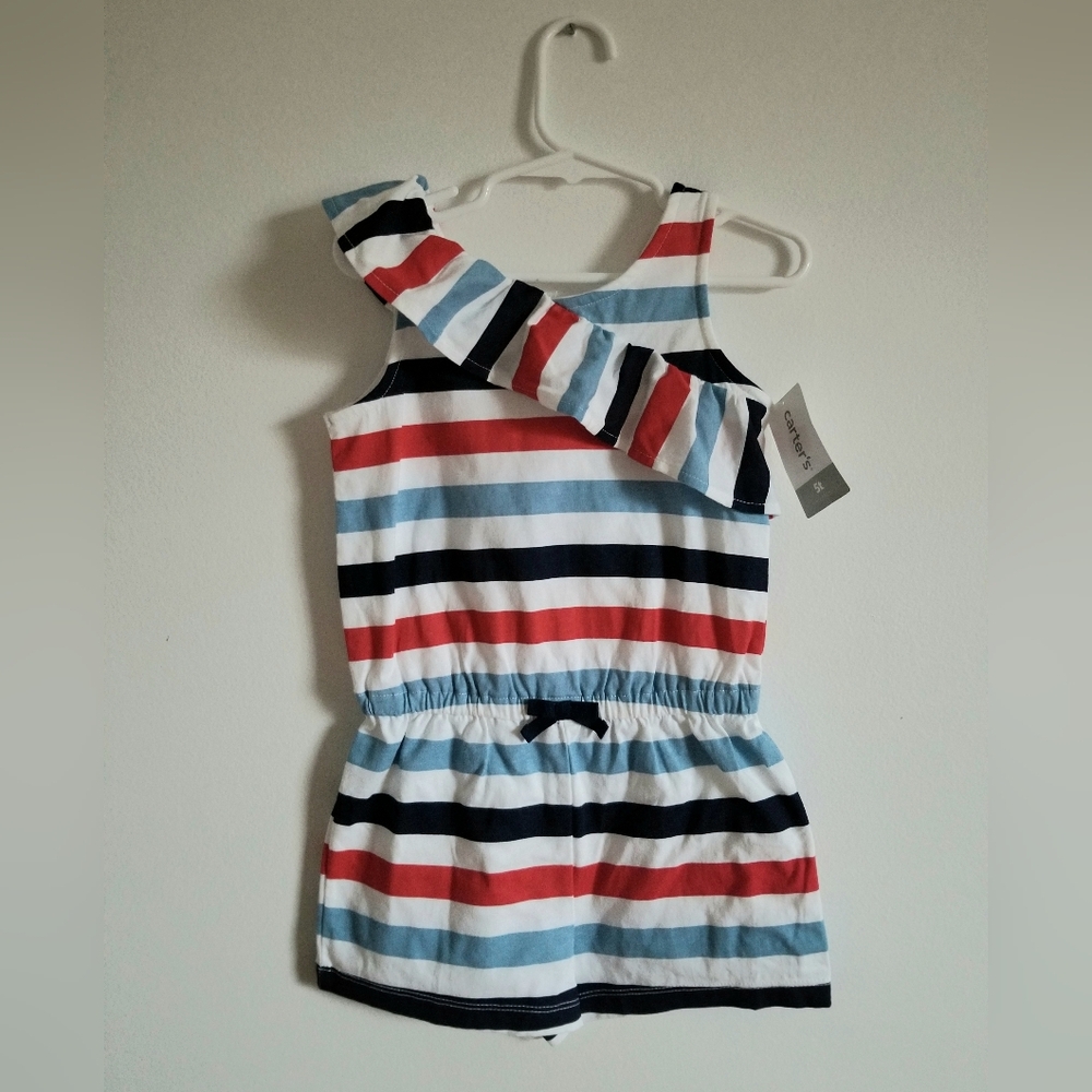 New Striped Patriotic Blue, Red and White Sleeveless Romper Sz 5T
